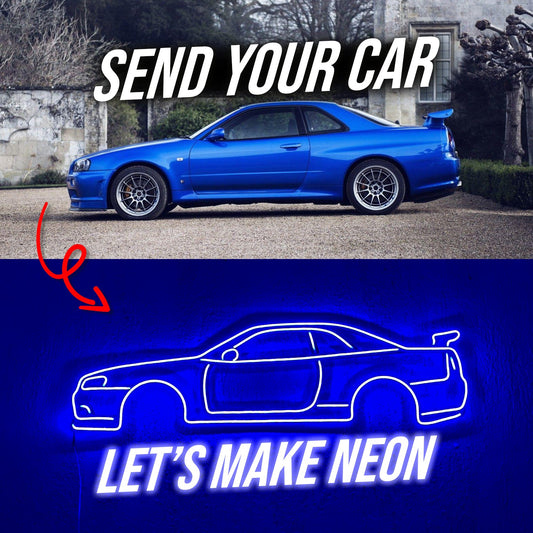 Your Personalized Metal Neon Car Wall Art - (Side view) - MTN0051W99L- DRIVEN - 2