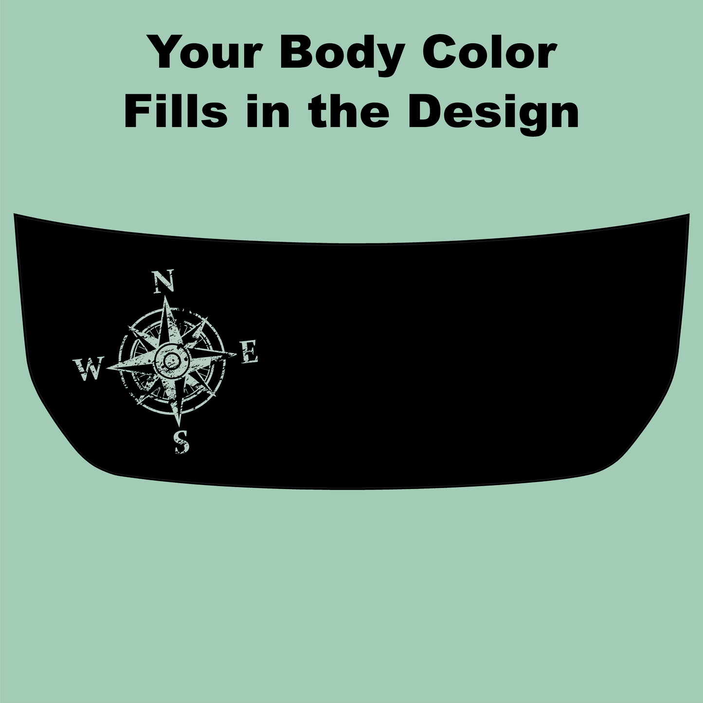 Stealth Black Compass Rose Hood Overlay (Printed Series) - 2021+ Bronco - 21BROTOPOBLKCR-21BROTOPOBLKCR-X2-21BROTOPOBLKCRW-21BROTOPOBLKCR-X2-21BROTOPOBLKCRB- DRIVEN - 4