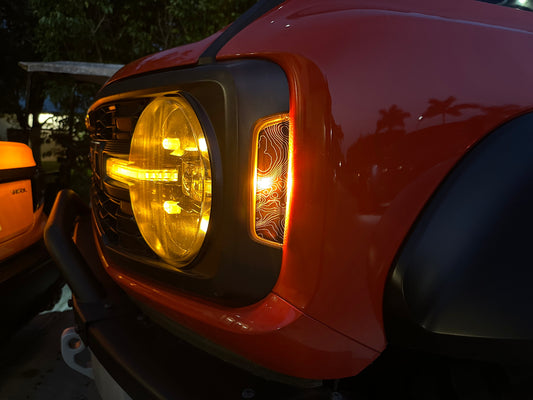 Topo Sidemarker Overlays (Front Only, Printed Series) - 2021+ Bronco (ALL) - 21BRONCOSMFRDS-TP- DRIVEN - 2