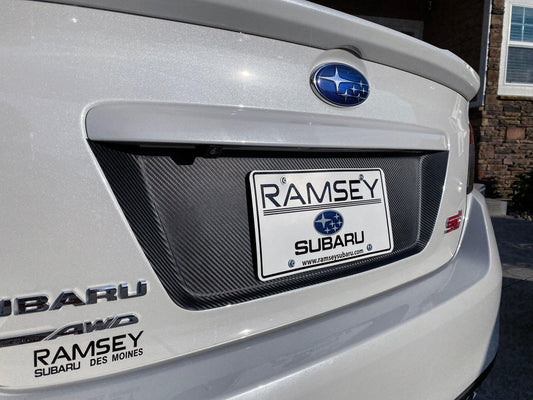 V1 3D Carbon License Plate Panel Black Out Overlays - 2015-2020 Subaru WRX / STI - 15WRXLPOL3DBK- DRIVEN - 2