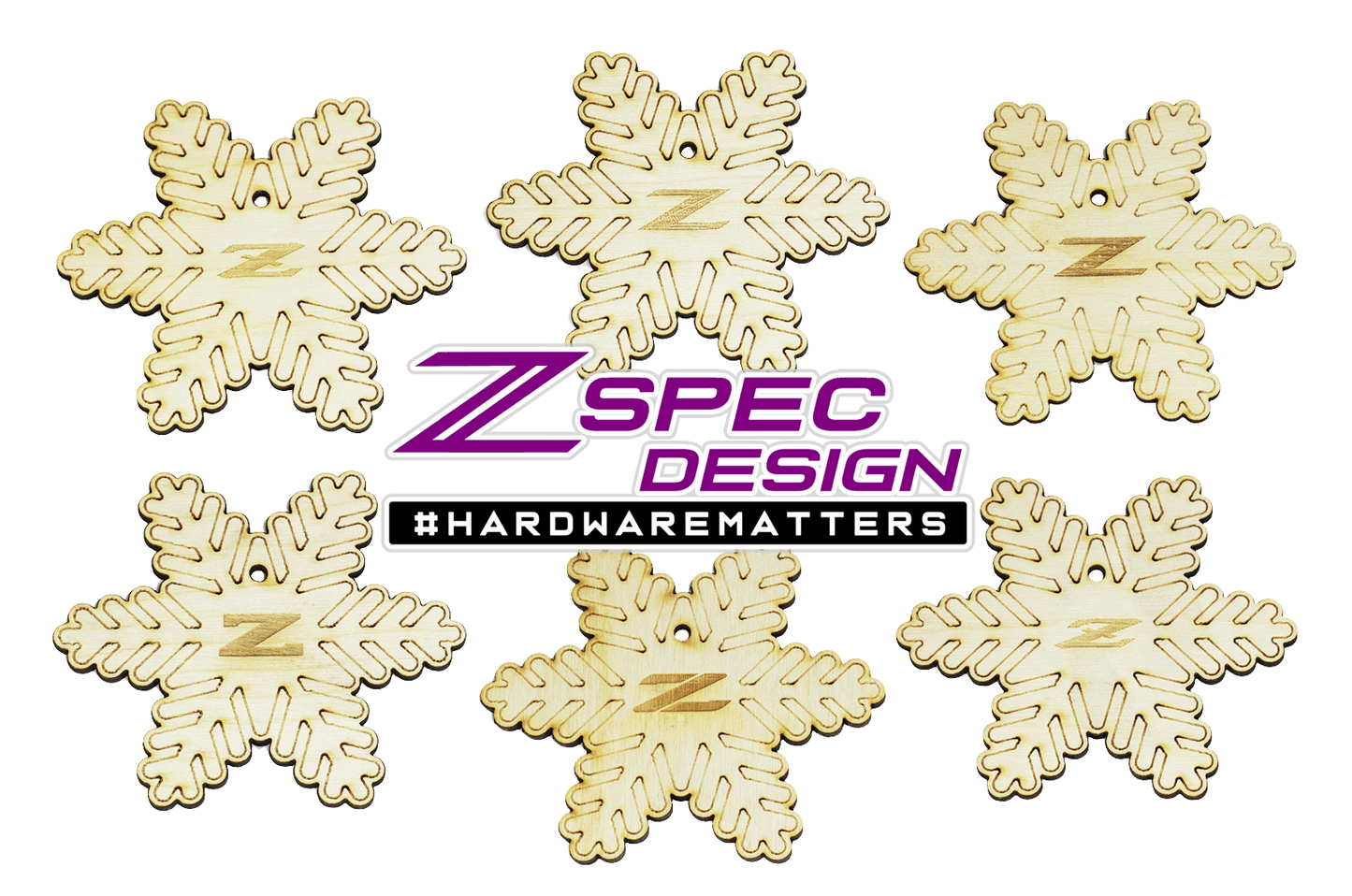 ZSPEC Laser-Engraved Wood Ornaments, Set of Six Nissan Z-Snowflakes, 3.75" - ZSD-006227- DRIVEN - 3