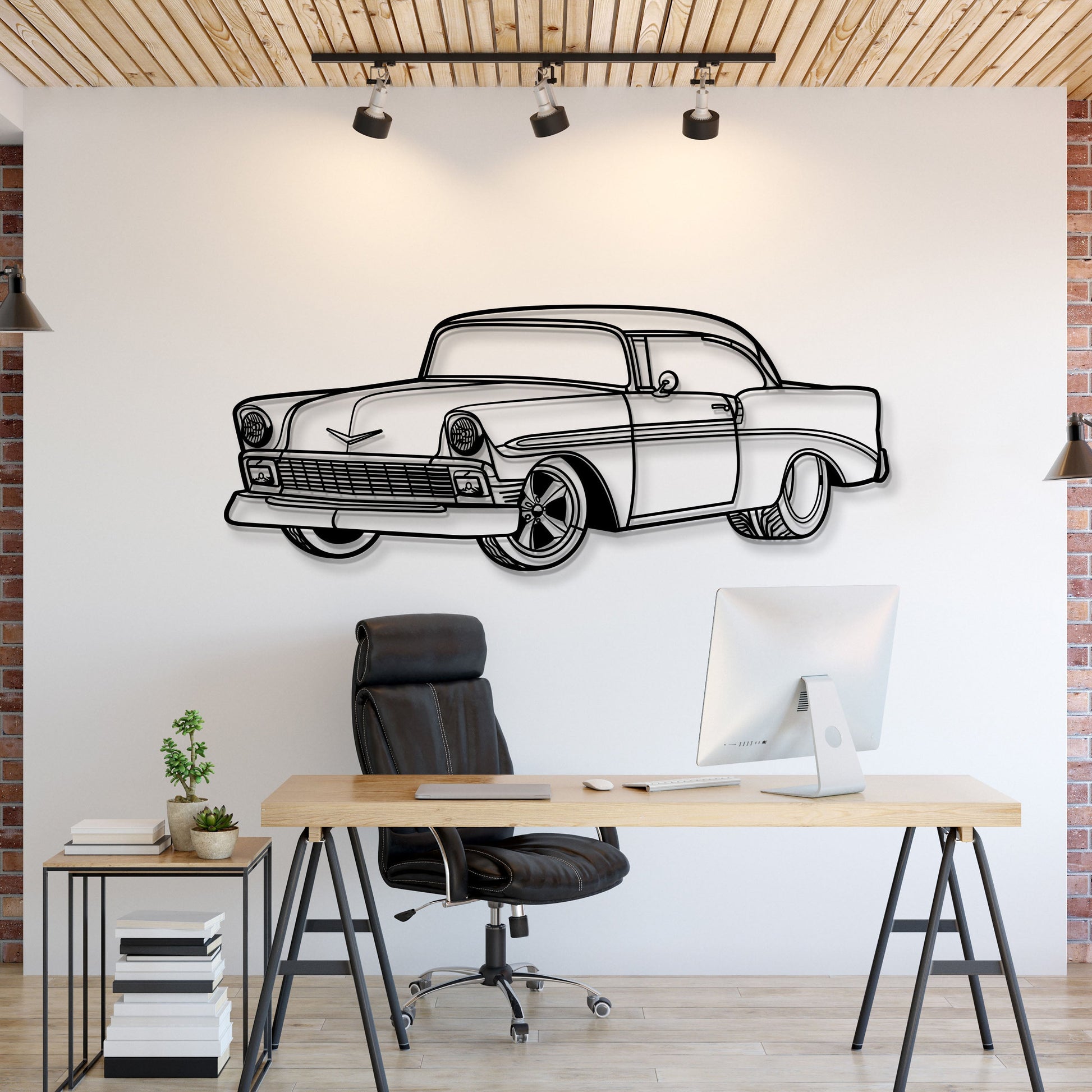 1956 Bel Air Perspective Metal Car Wall Art - MT1302 - MT1302B69L-MT1302B80L-MT1302B99L-MT1302B115L-MT1302B140L-  DRIVEN - 1