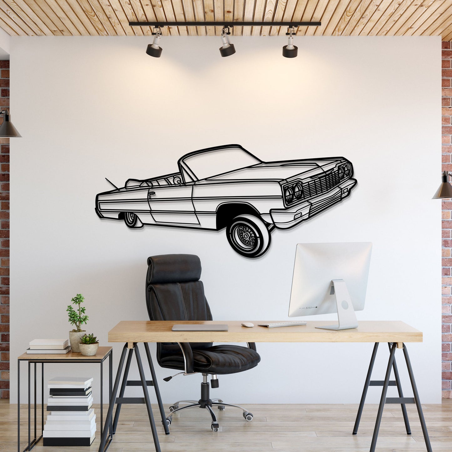 1964 Impala Convertible Lowrider Perspective Metal Car Wall Art - MT1149 - MT1149B69L-MT1149B80L-MT1149B99L-MT1149B115L-MT1149B140L-  DRIVEN - 1