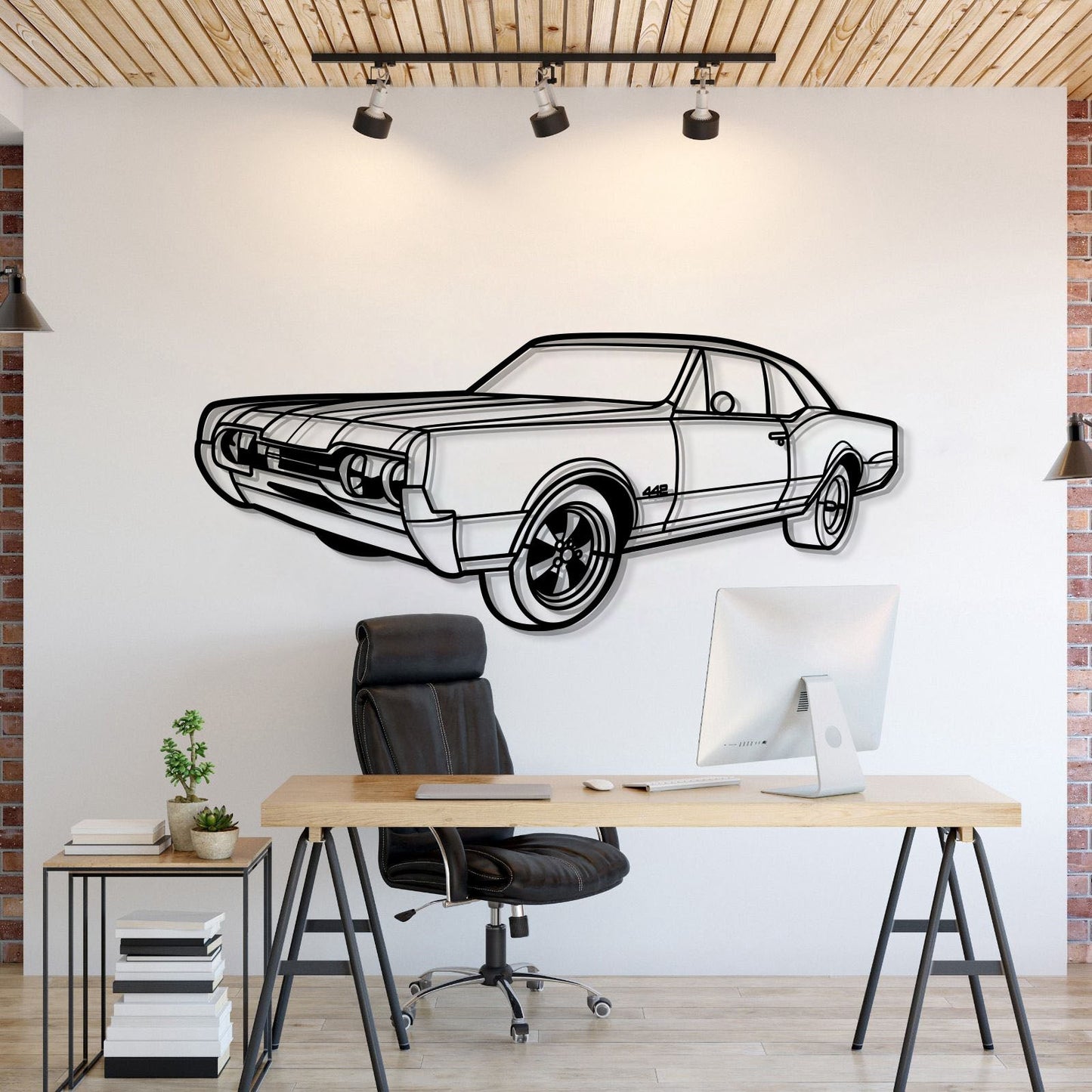 1967 Cutlass 442 Hardtop Perspective Metal Car Wall Art - MT1283 - MT1283B69L-MT1283B80L-MT1283B99L-MT1283B115L-MT1283B140L-  DRIVEN - 1