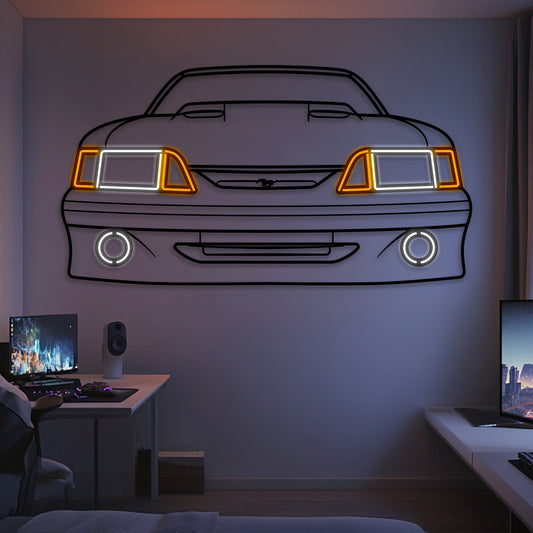 1991 Mustang Front View Metal Neon Car Wall Art -MTN0240 - MTN0240W99-MTN0240W115-MTN0240W140-  DRIVEN - 1
