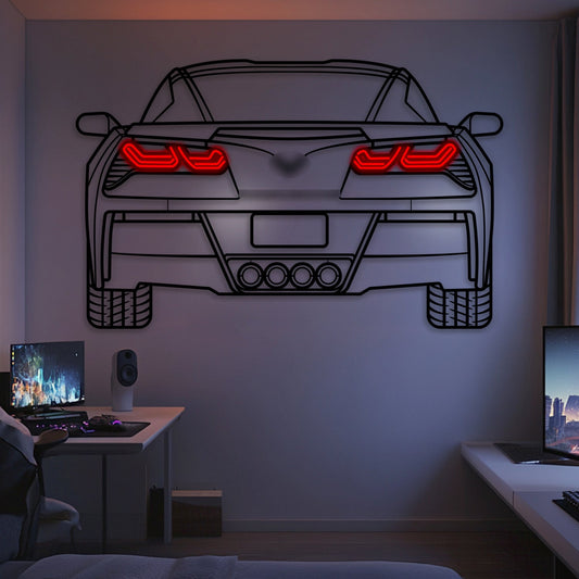 2014 Corvette C7 Z51 Back View Metal Neon Car Wall Art -MTN0257 - MTN0257W99-MTN0257W115-MTN0257W140-  DRIVEN - 1