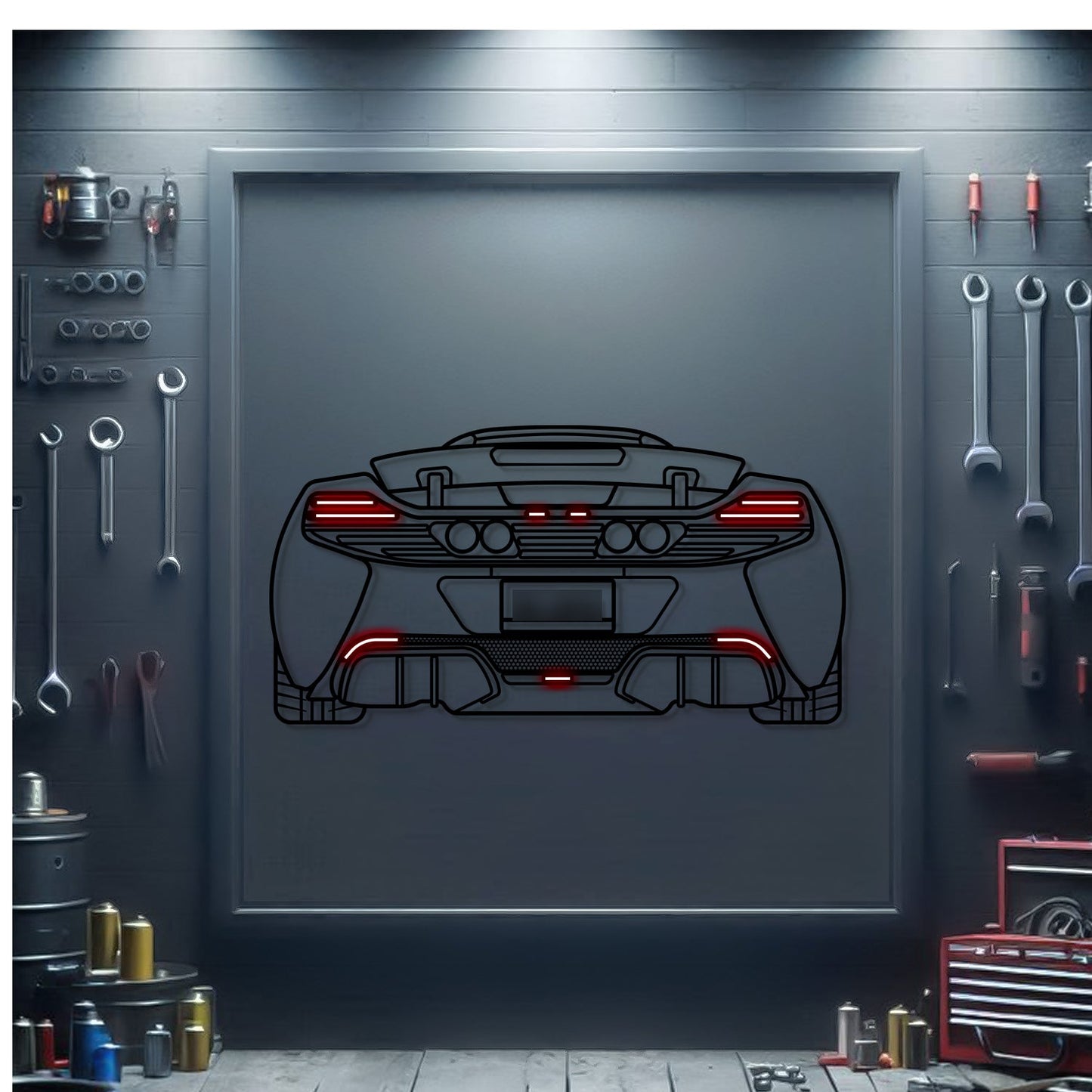 2016 McLaren 650s Back View Metal Neon Car Wall Art - MTN0211 - MTN0211W99-MTN0211W120-MTN0211W140-  DRIVEN - 1