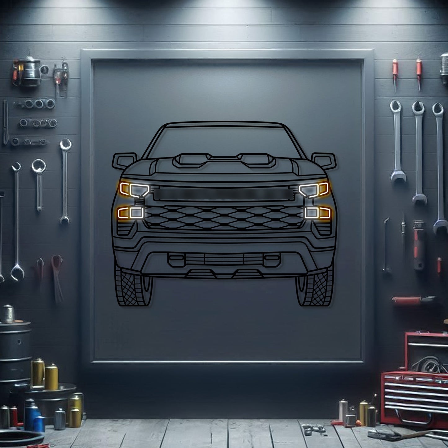 2022 Silverado 1500 Trail Boss Front View Metal Neon Car Wall Art - MTN0215 - MTN0215W99-MTN0215W120-MTN0215W140-  DRIVEN - 1