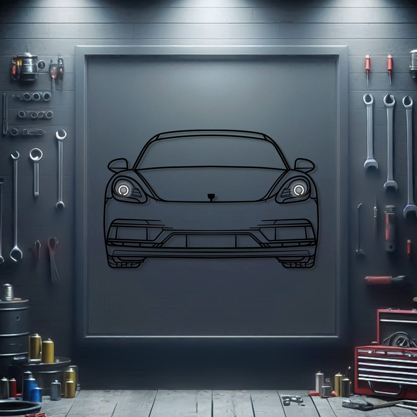 2023 Cayman GTS 4.0 Front View Metal Neon Car Wall Art - MTN0218 - MTN0218W99-MTN0218W120-MTN0218W140-  DRIVEN - 1