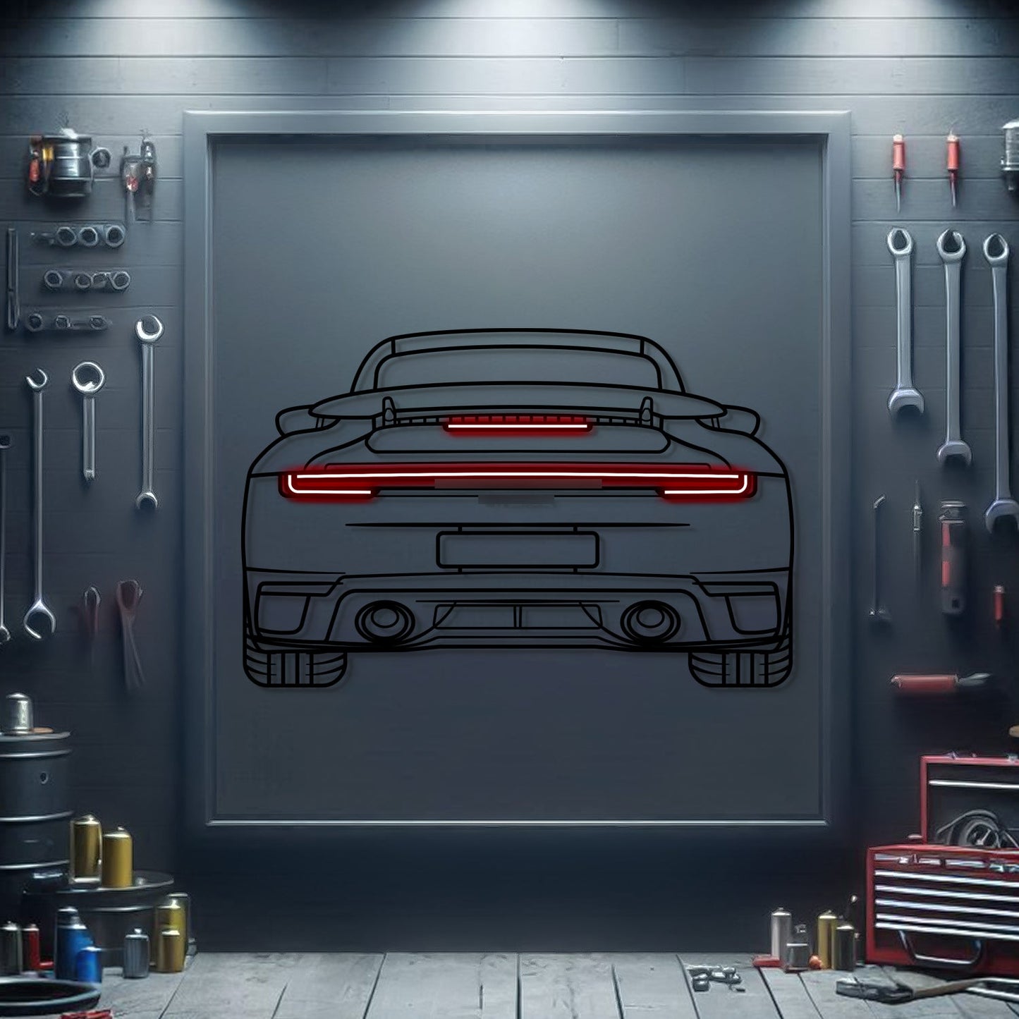 2024 911 Turbo S Back View Metal Neon Car Wall Art -MTN0251 - MTN0251W99-MTN0251W115-MTN0251W140-  DRIVEN - 1