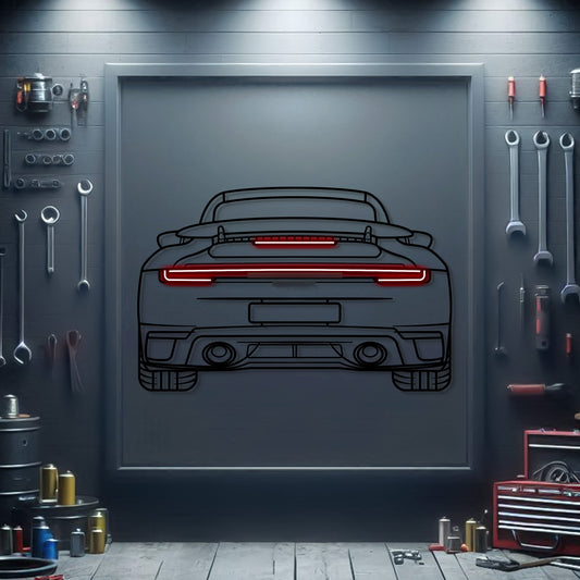 2024 911 Turbo S Back View Metal Neon Car Wall Art -MTN0251 - MTN0251W99-MTN0251W115-MTN0251W140-  DRIVEN - 1