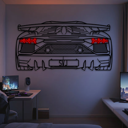 Aventador SVJ Back View Metal Neon Car Wall Art - MTN0262 - MTN0262W99-  DRIVEN - 1