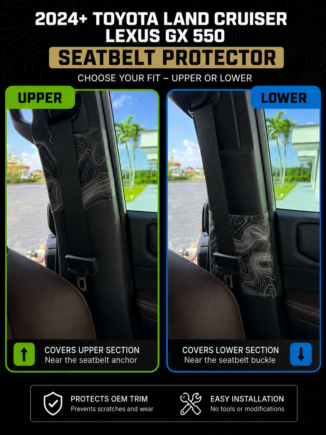 Topographic Seatbelt Panel Protection - 2024+ Land Cruiser / GX550 - 24LC250-SB-TP.WH-sku-52880380657983-sku-52880380690751-24LC250-SB-TP.JA-sku-52880380723519-  DRIVEN - 2