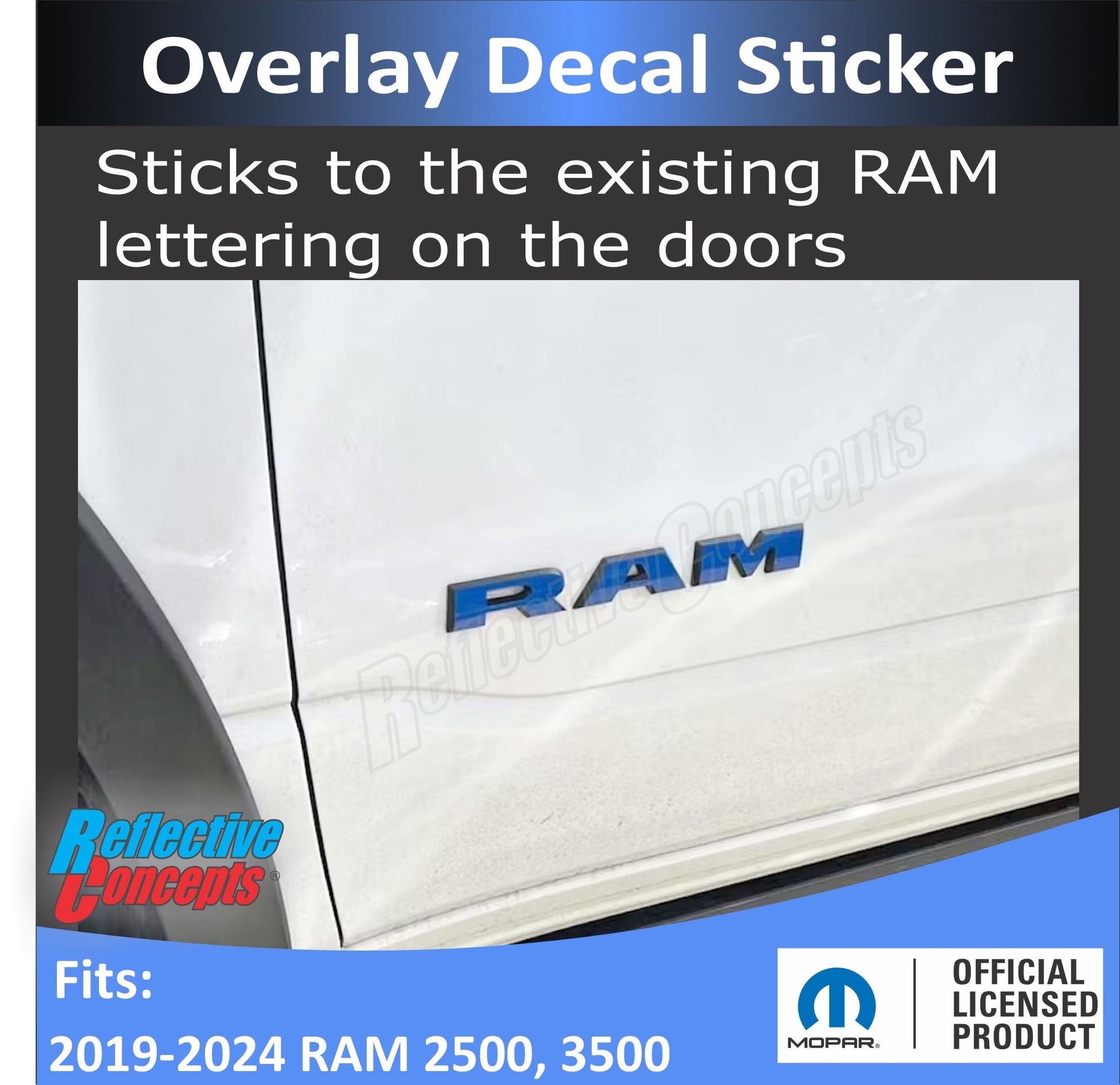 RAM Door Emblem Overlay Decals   - 2019-2024 Ram 2500, 3500 - sku-44824228462779-sku-44824228495547-sku-44824228528315-sku-44824228561083-sku-44824228593851-  DRIVEN - 3