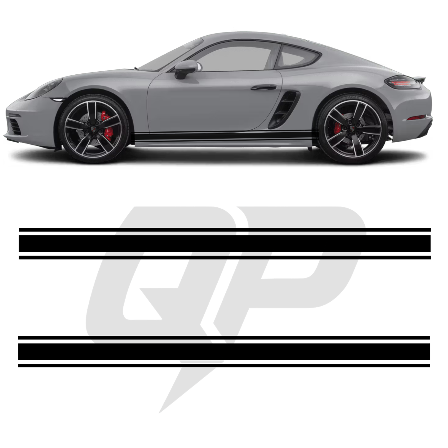 Porsche 718 Cayman Triple Side Stripe Decals - 3-Stripe Rocker Panel Kit Set of 2 (2016-Present)