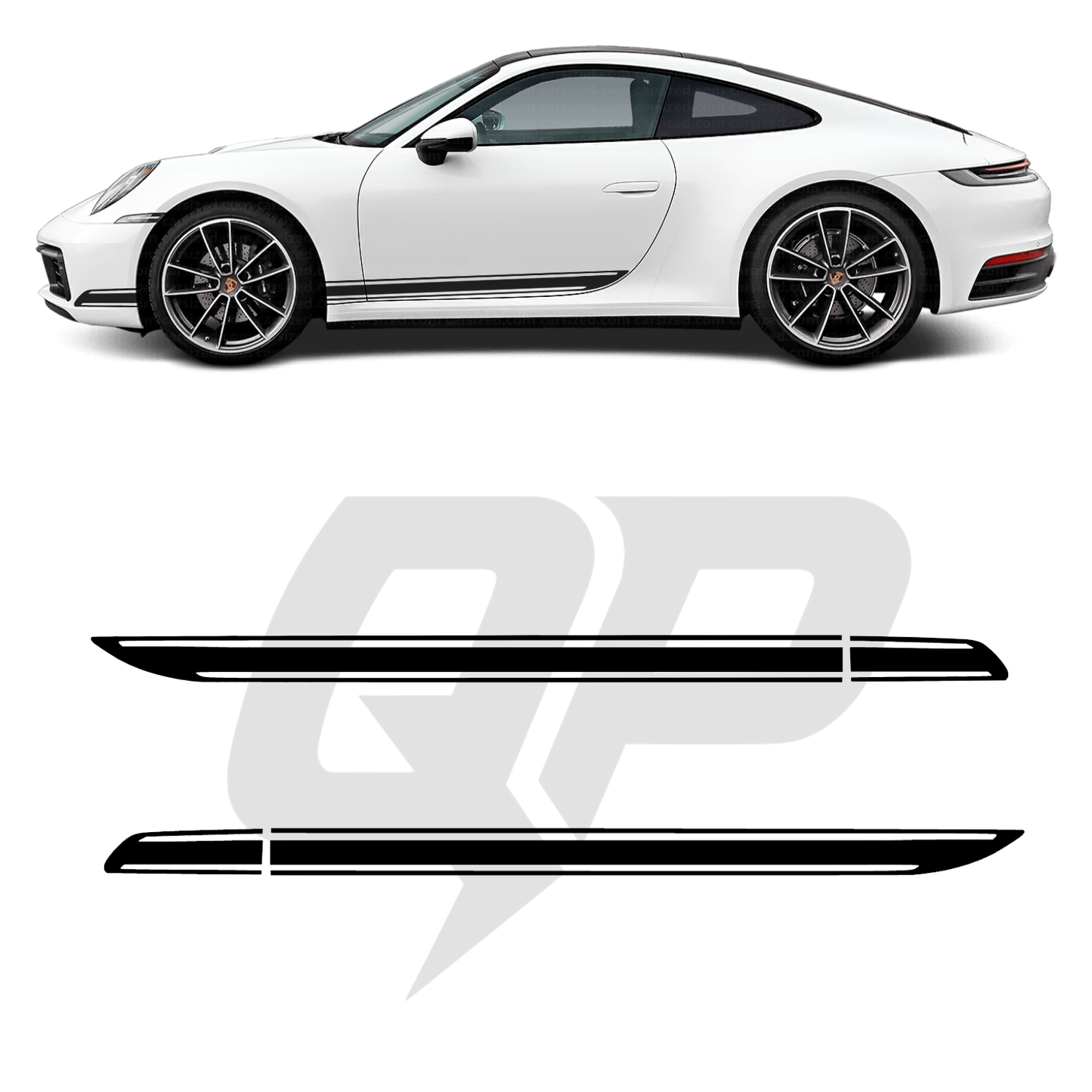 Porsche 911 Double Hockey Style Side Stripe Decals - Dual Tapered Racing Kit Set of 2 (2012-Present)