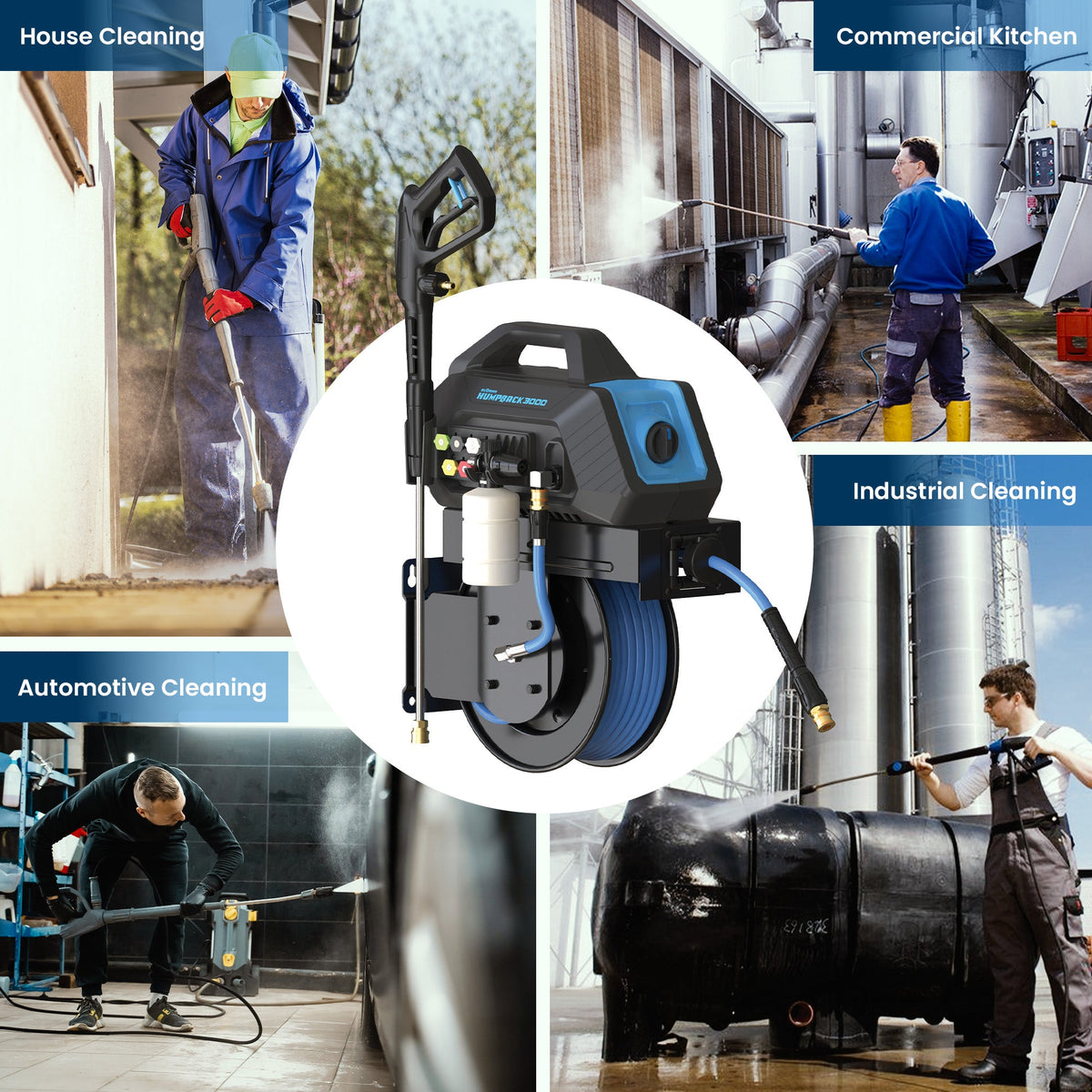 Blu Shield HumpBack 3000PSI All-in-One Pressure Washer System, Auto-Retractable Hose Reel, Industrial Pump, Accessories - 10015525-  DRIVEN - 5