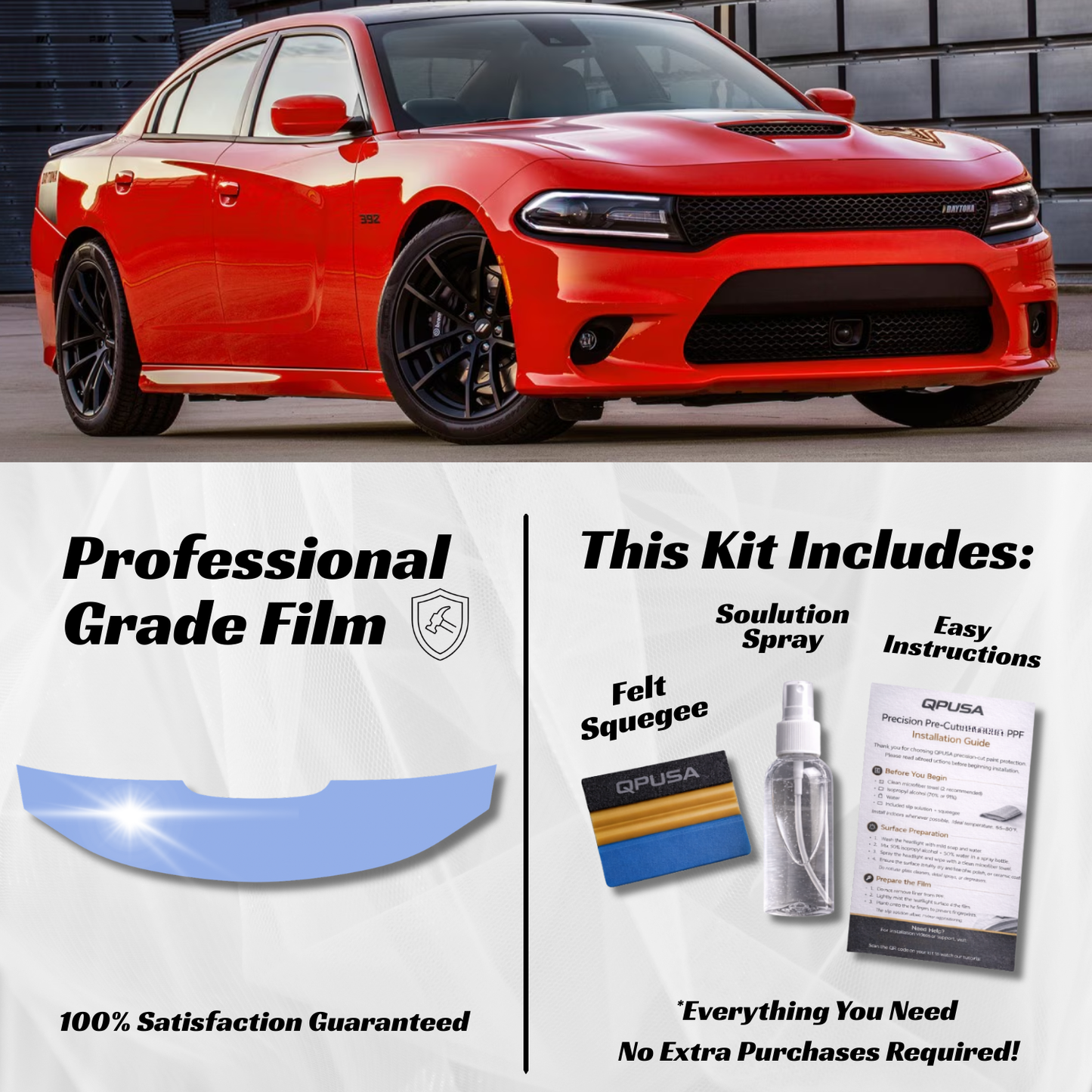 Dodge Charger SRT/Scat Pack (2015-2023) Partial Hood PPF Protection Kit - Pre-Cut - sku-51589676302468-  DRIVEN - 1