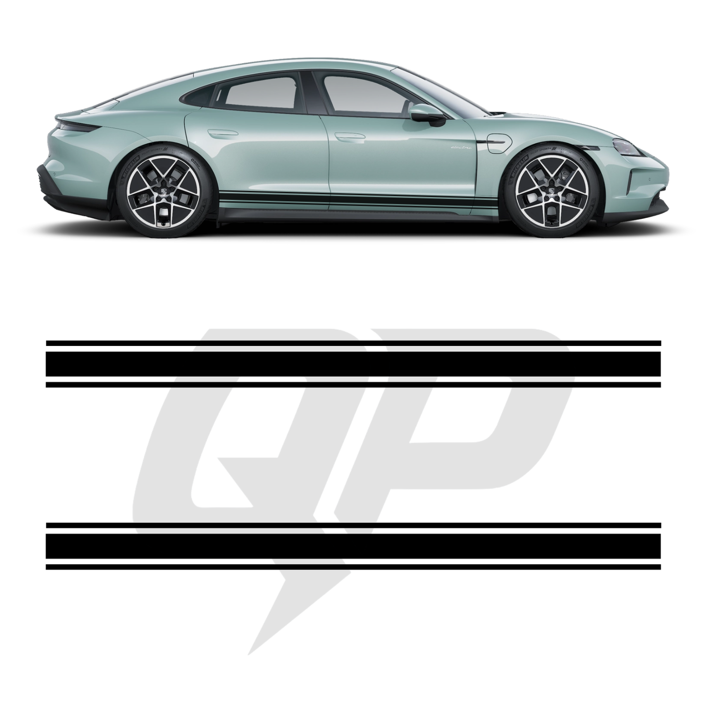 Porsche Taycan Triple Side Stripe Decals - 3-Stripe Rocker Panel Kit Set of 2 (2020-Present)