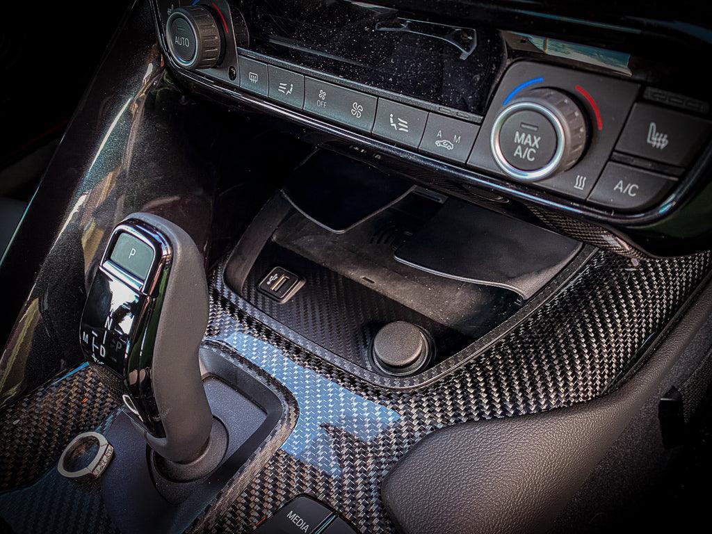 3D Carbon Phone Charger / USB / Cigarette Lighter Tray Overlay - 2020+ Supra - A90INTTRAY3DCF-  DRIVEN - 3