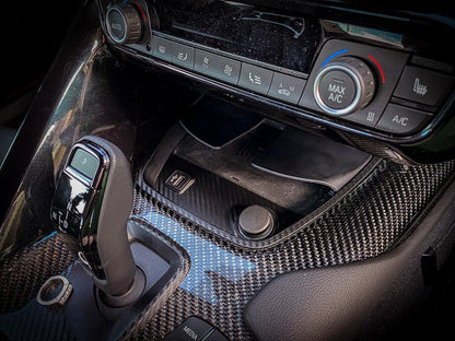 3D Carbon Phone Charger / USB / Cigarette Lighter Tray Overlay - 2020+ Supra - A90INTTRAY3DCF-  DRIVEN - 3