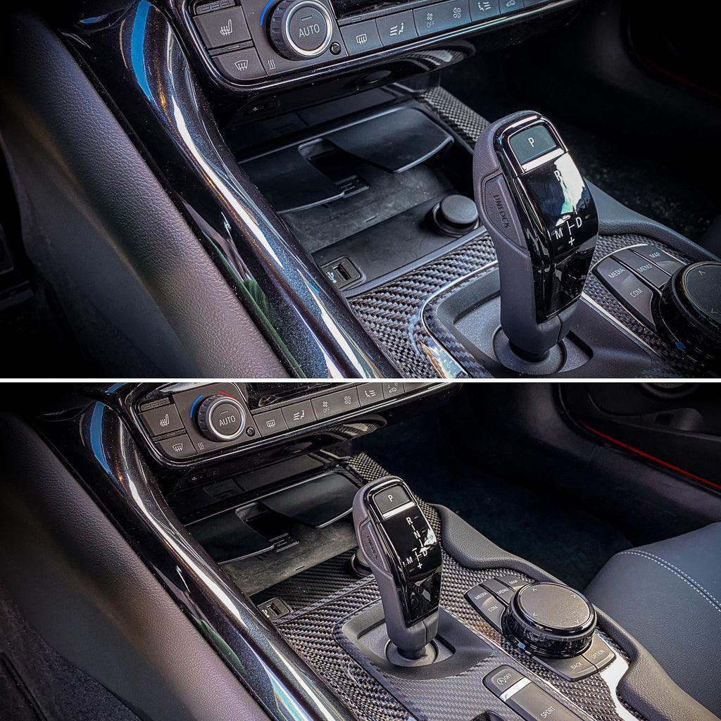 3D Carbon Phone Charger / USB / Cigarette Lighter Tray Overlay - 2020+ Supra - A90INTTRAY3DCF-  DRIVEN - 4