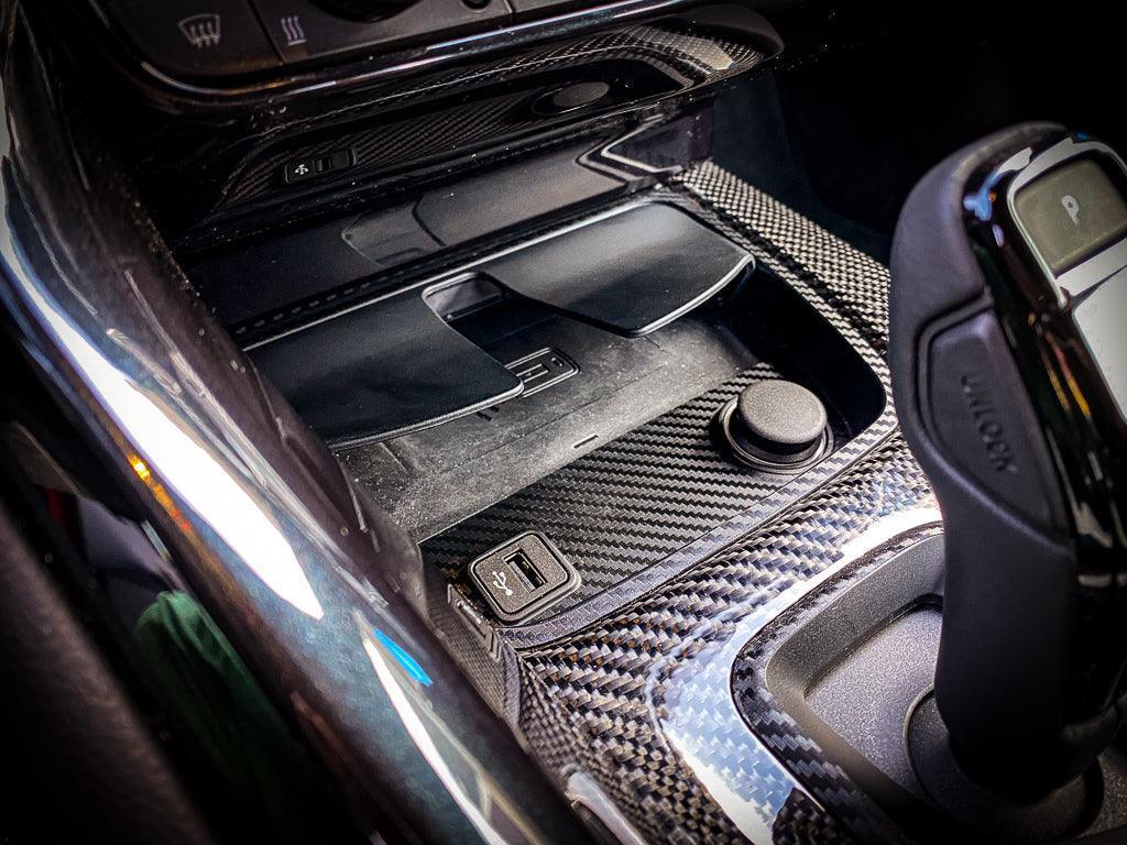 3D Carbon Phone Charger / USB / Cigarette Lighter Tray Overlay - 2020+ Supra - A90INTTRAY3DCF-  DRIVEN - 7