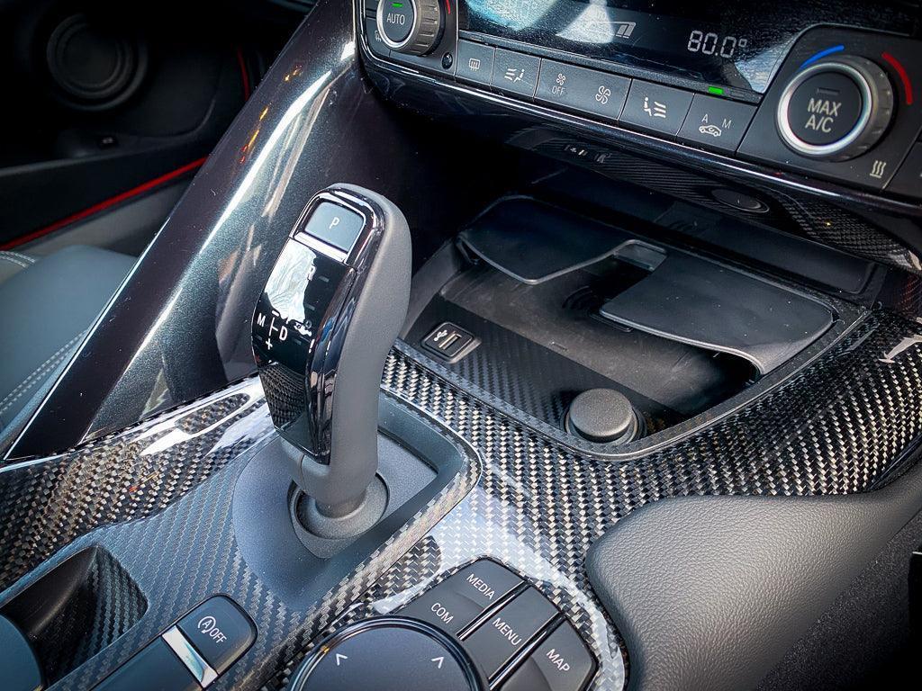 3D Carbon Phone Charger / USB / Cigarette Lighter Tray Overlay - 2020+ Supra - A90INTTRAY3DCF-  DRIVEN - 8