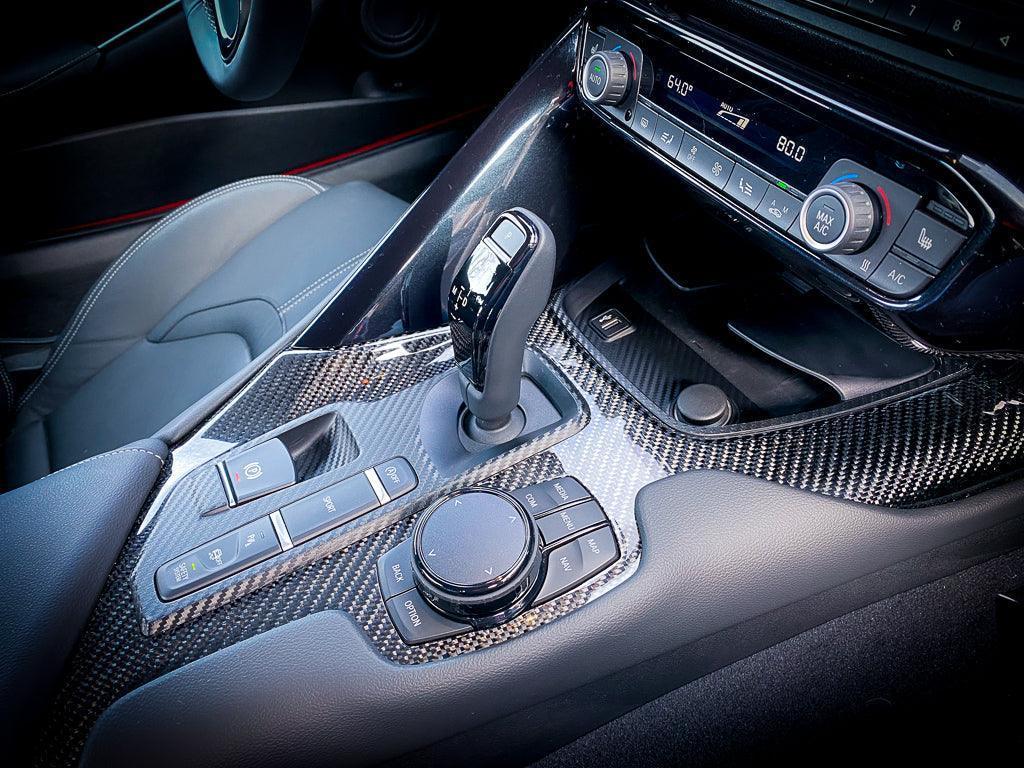3D Carbon Phone Charger / USB / Cigarette Lighter Tray Overlay - 2020+ Supra - A90INTTRAY3DCF-  DRIVEN - 9