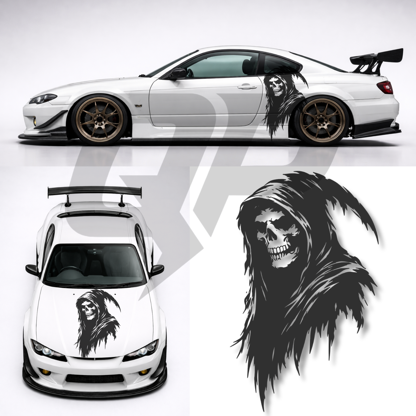 45" Universal Hooded Reaper Decal - Racing JDM Hood Graphics Kit - sku-51508362051716-sku-51508362084484-sku-51508362117252-sku-51508362150020-sku-51508362182788-  DRIVEN - 1