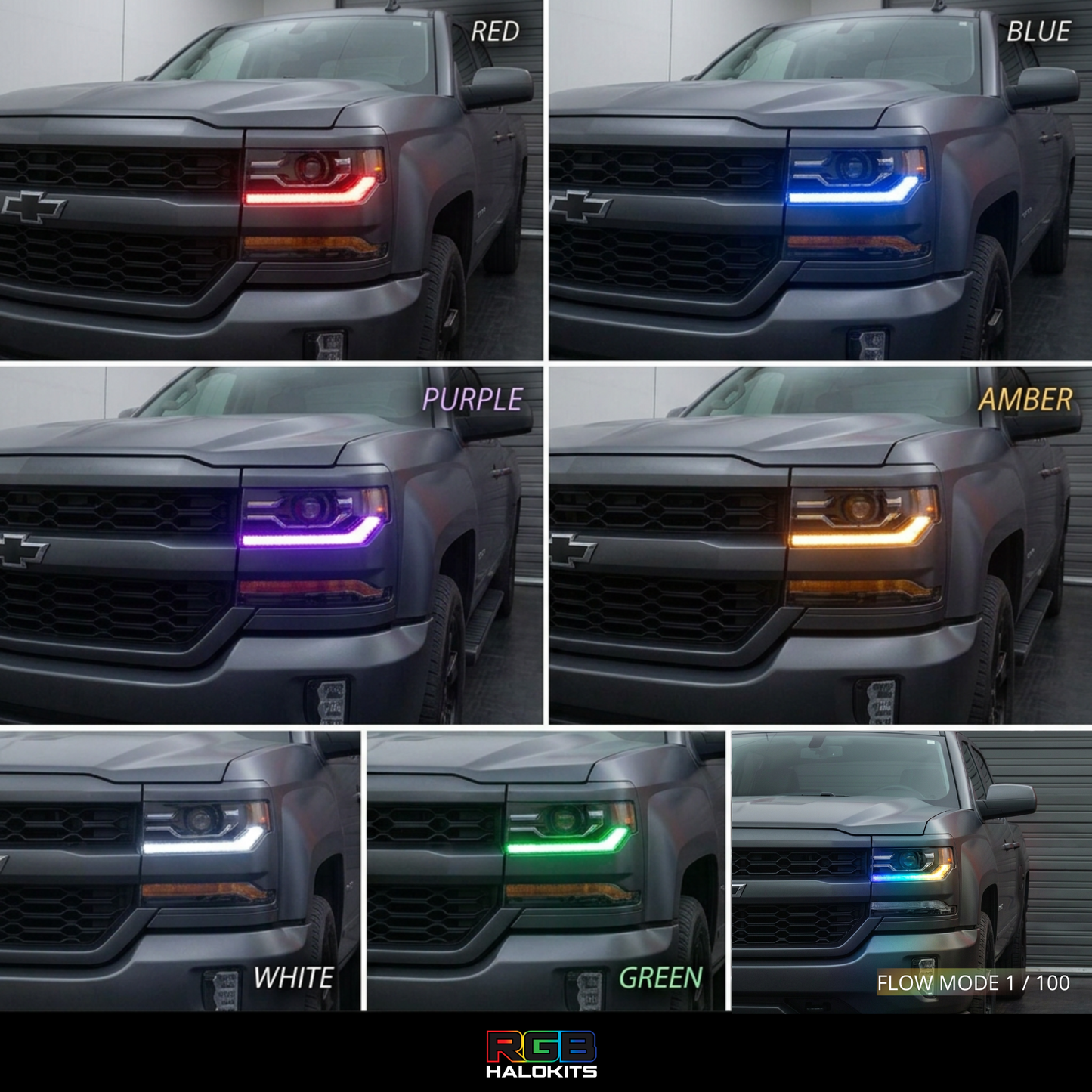 Chevrolet Silverado Multicolor Flow Series DRL Boards (2016-2018) - E5 | A20 | P2   - BX1-  DRIVEN - 3