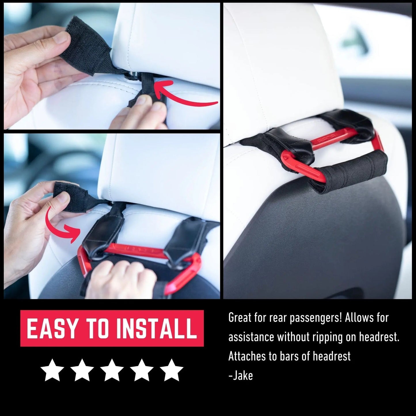 Back Grip PRO Headrest Handles for TESLA S/ 3/ Y - BGX-P2-SG-BGX-P2-BLK-BGX-P2-RED-BGX-P2-WHITE-BGX-P2-BLU-  DRIVEN - 5
