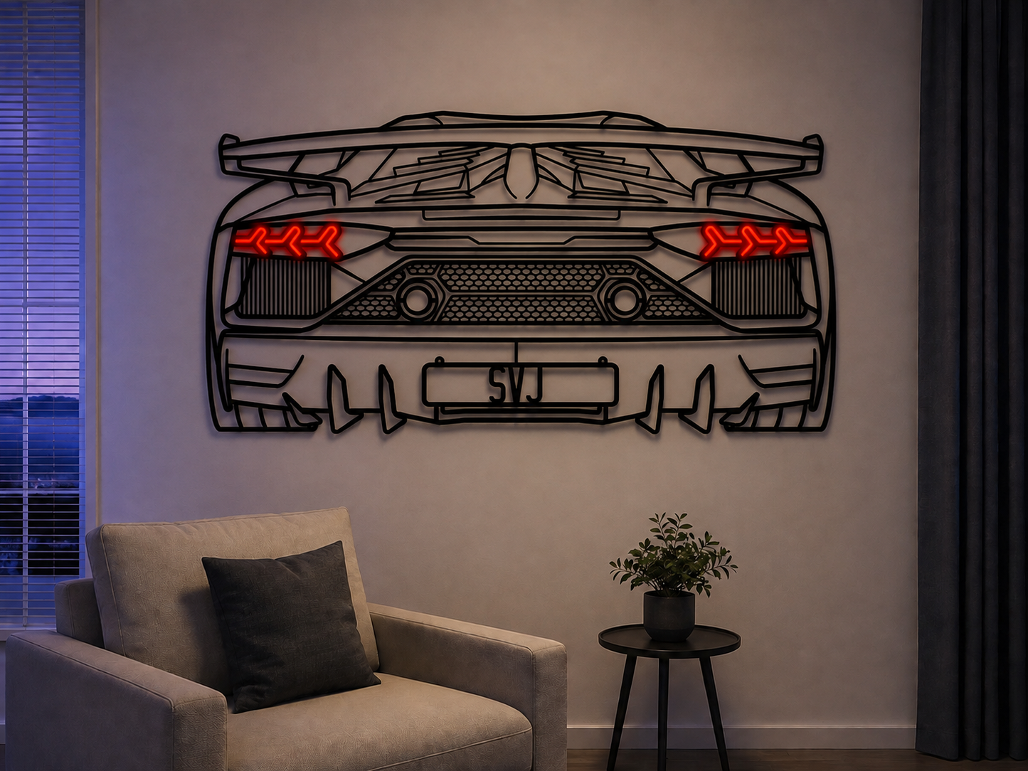 Aventador SVJ Back View Metal Neon Car Wall Art - MTN0262 - MTN0262W99-  DRIVEN - 4