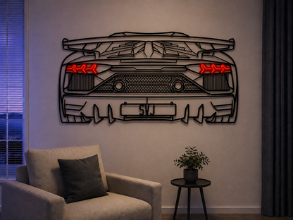 Aventador SVJ Back View Metal Neon Car Wall Art - MTN0262 - MTN0262W99-  DRIVEN - 4