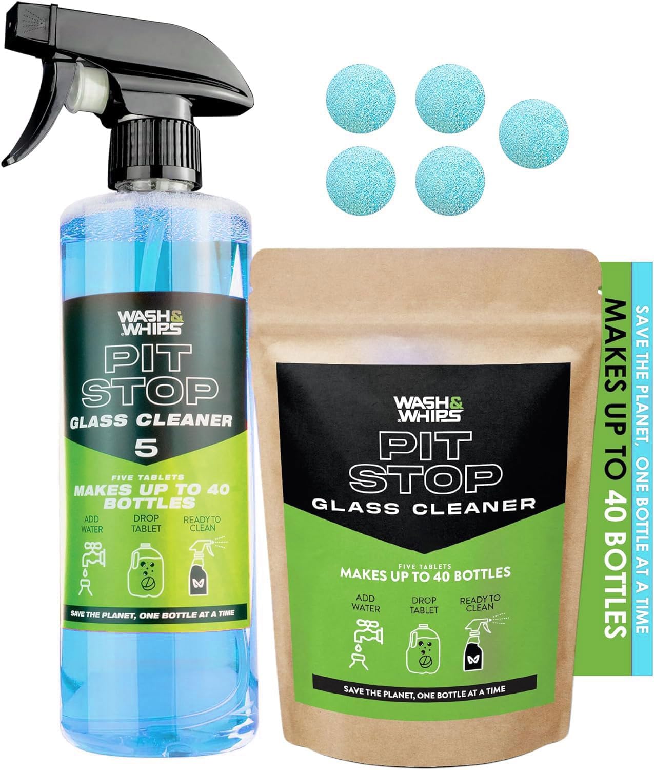 WASH&WHIPS | Pit Stop Glass Cleaner / All Surface Cleaner Refill Tablets (Makes 5 Gallons) - MFH083-sku-50964995834148-sku-50964995866916-MFH183-MFH084-  DRIVEN - 12