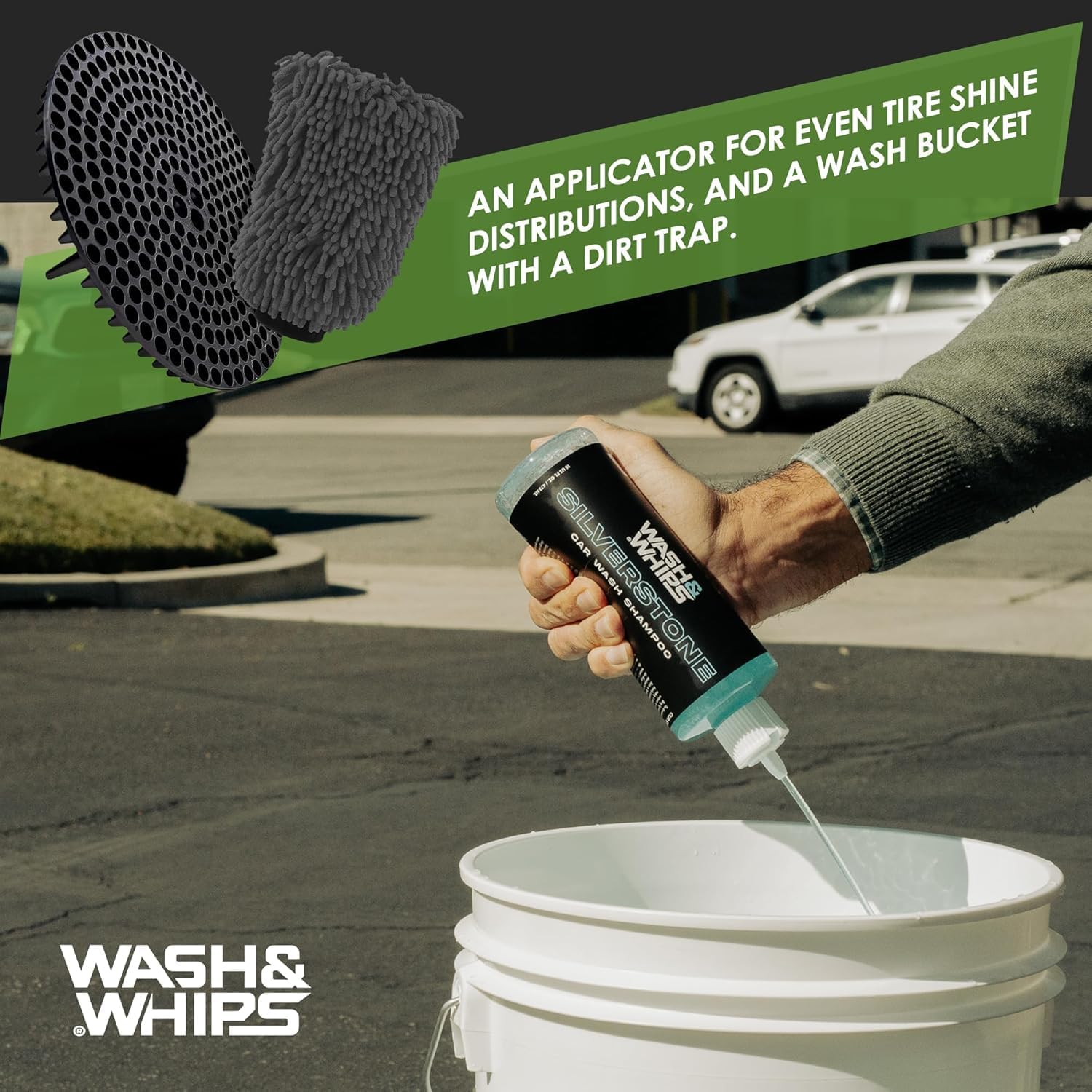 WASH & WHIPS | Car Wash Kit - 3-Gallon Bucket with Particle Interceptor Trap, Shampoo, Chenille Mitt & Microfiber Soft Towel, 5pcs - MFH271-F-  DRIVEN - 4