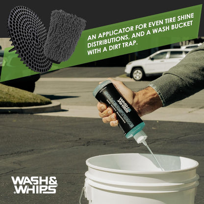 WASH & WHIPS | Car Wash Kit - 3-Gallon Bucket with Particle Interceptor Trap, Shampoo, Chenille Mitt & Microfiber Soft Towel, 5pcs - MFH271-F-  DRIVEN - 4