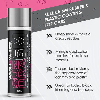 WASH&WHIPS | Suzuka 6M Rubber & Plastic Coating for Cars, Restores and Brings Back Black - Concentrated Formula Non-Greasy, 60ml - MFH1029-  DRIVEN - 4