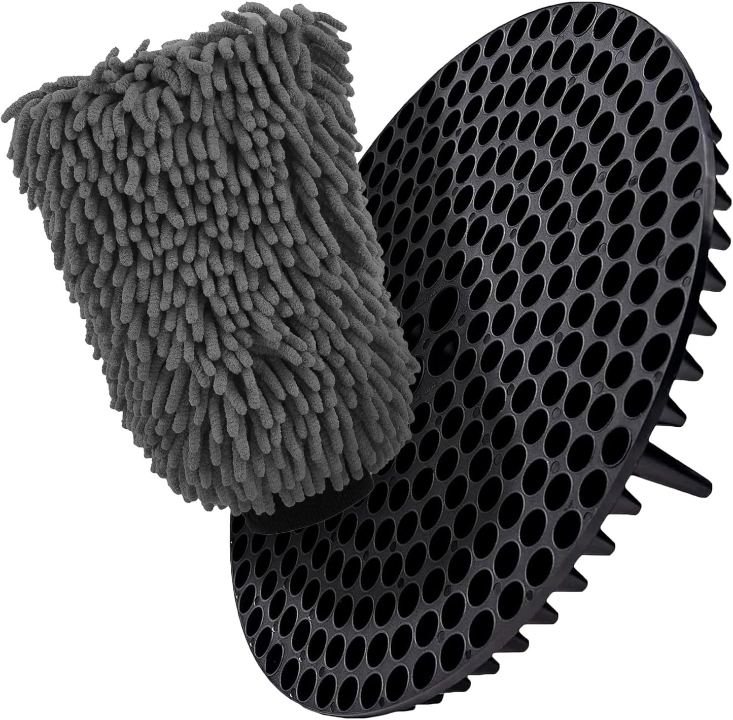 WASH&WHIPS | Chenille Premium Scratch-Free Microfiber Lint-Free Blue Wash Mitt 8" x 10"in & Black Pitstop Particle Interceptor - MFH1021-  DRIVEN - 1