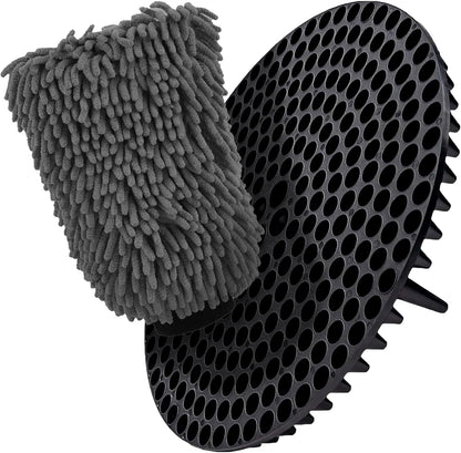 WASH&WHIPS | Chenille Premium Scratch-Free Microfiber Lint-Free Blue Wash Mitt 8" x 10"in & Black Pitstop Particle Interceptor - MFH1021-  DRIVEN - 1