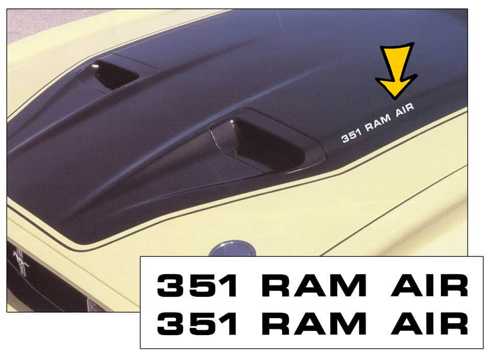 1971-73 Mustang Mach 1 / Boss - 351 Ram Air - Hood Decal Set - 824-351-ST-1-824-351-ST-2-  DRIVEN - 1