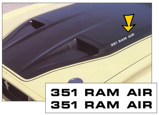 1971-73 Mustang Mach 1 / Boss - 351 Ram Air - Hood Decal Set - 824-351-ST-1-824-351-ST-2-  DRIVEN - 1