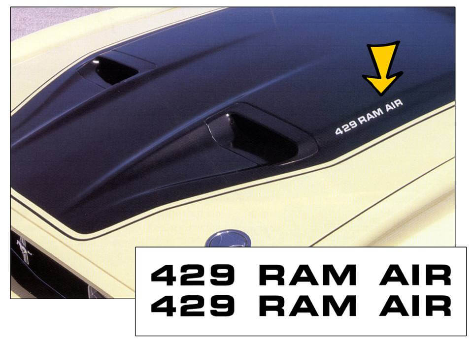 1971-73 Mustang Mach 1 / Boss - 429 Ram Air - Hood Decal Set - 824-429-ST-1-824-429-ST-2-  DRIVEN - 1