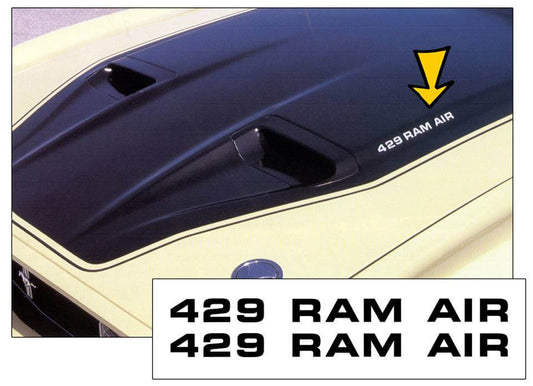 1971-73 Mustang Mach 1 / Boss - 429 Ram Air - Hood Decal Set - 824-429-ST-1-824-429-ST-2-  DRIVEN - 1