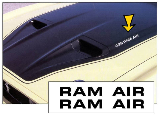 1971-73 Mustang Mach 1 / Boss - Ram Air - Hood Decal Set - 824-RA-ST-1-824-RA-ST-2-  DRIVEN - 1