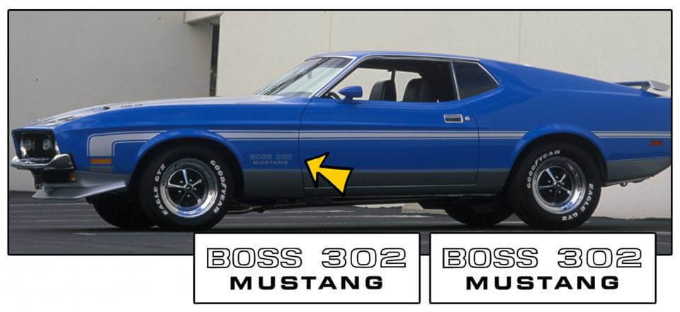 1971 Boss 302 Mustang Fender Decal Set - 837-AR-1-837-AR-2-  DRIVEN - 1