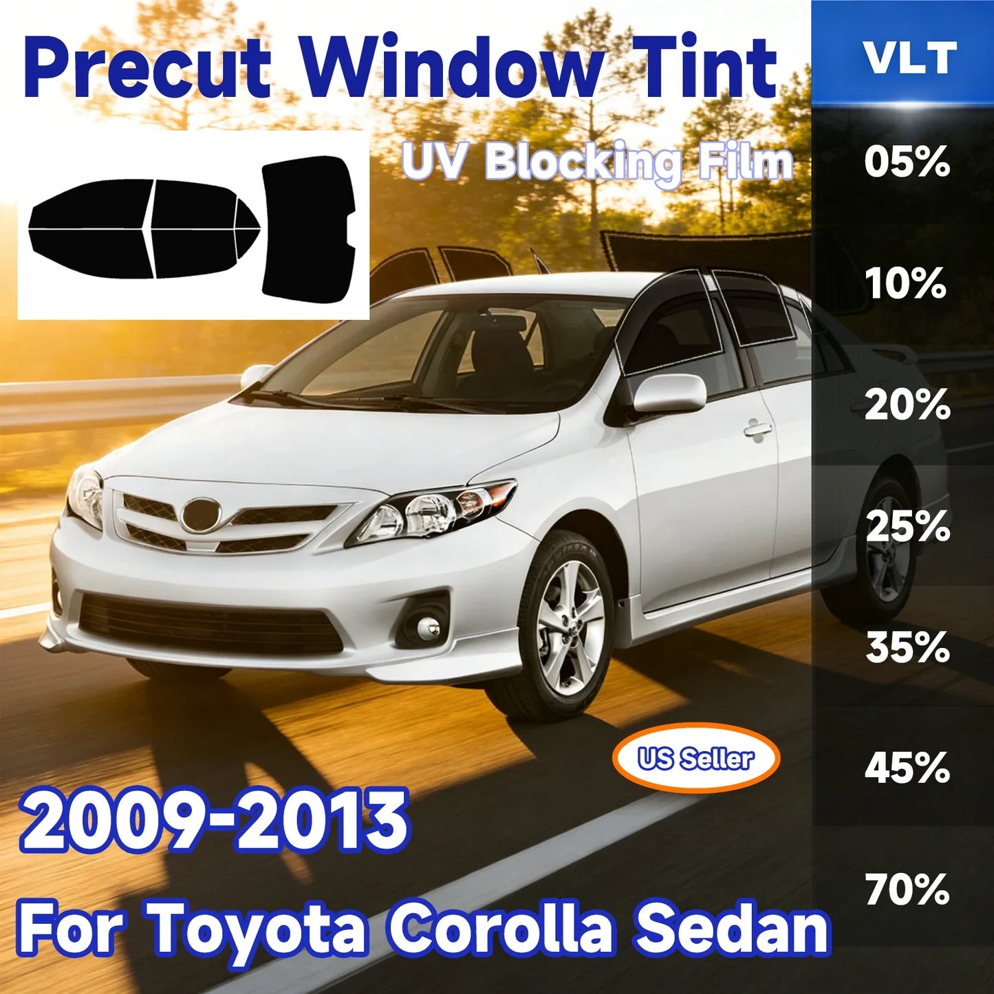 Precut Window Tint Kit for Toyota Corolla (2009–2013) | UV-IR Block & Privacy Film - 14:988260497#All Side Rear 35 VLT;200007763:201336106-14:200971939#All Side Rear 25 VLT;200007763:201336106-14:201739817#All Side Rear 20 VLT;200007763:201336106-14:200006153#All Side Rear 10 VLT;200007763:201336106-14:505#All Side Rear 05 VLT;200007763:201336106-  DRIVEN - 1