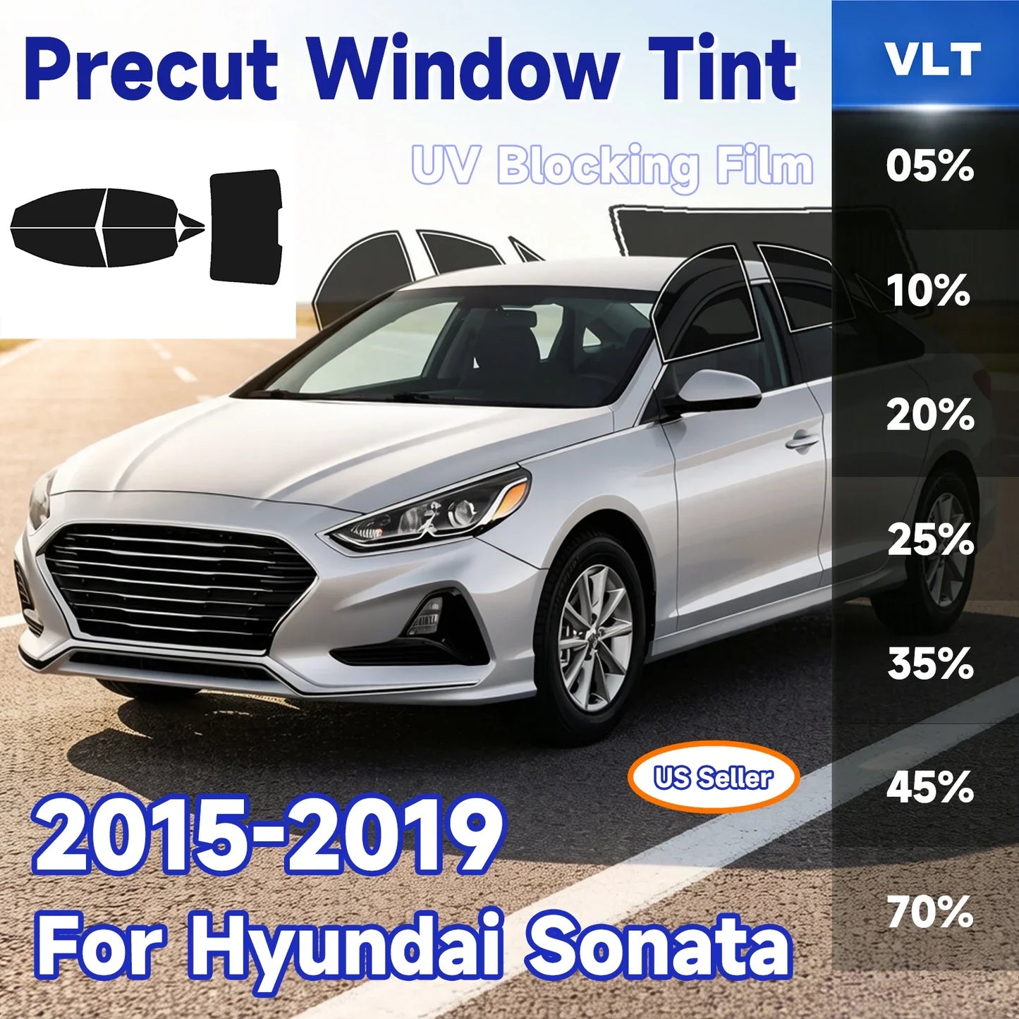 Precut Window Tint Kit for Hyundai Sonata (2015–2019) | UV-IR Block & Privacy Film - 14:200002130#Front Window 45 VLT;200007763:201336106-14:365458#Front Window 70 VLT;200007763:201336106-14:200004891#Front Window 25 VLT;200007763:201336106-14:200003699#Front Window 35 VLT;200007763:201336106-14:350853#Side and Rear 20 VLT;200007763:201336106-  DRIVEN - 1