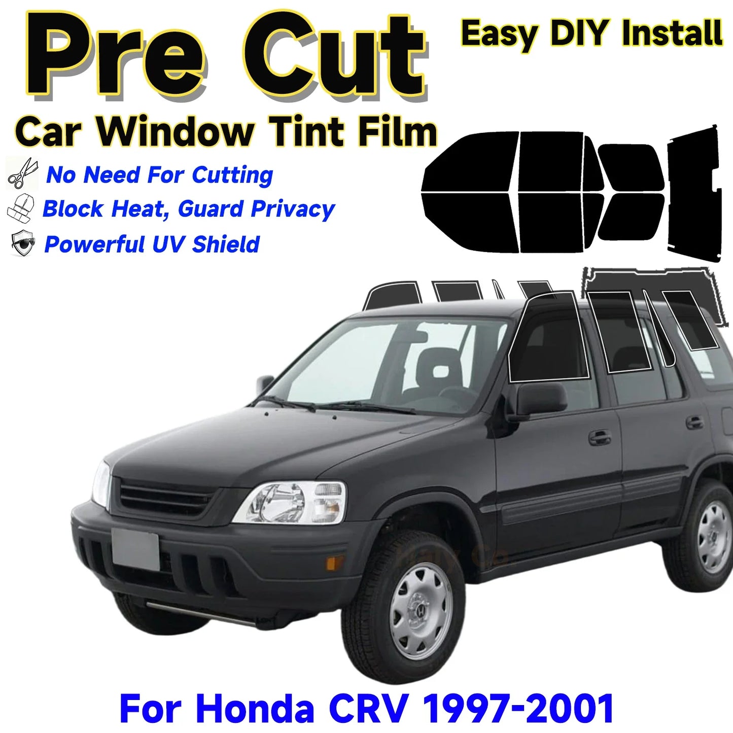 Precut Window Tint Kit for Honda CR-V (1997–2001) | UV Block & Privacy Film - 14:200004889#Front Window 05 VLT;200007763:201336106-14:200004890#Front Window 10 VLT;200007763:201336106-14:200004891#Front Window 20 VLT;200007763:201336106-14:200003699#Front Window 25 VLT;200007763:201336106-14:200002130#Front Window 35 VLT;200007763:201336106-  DRIVEN - 1