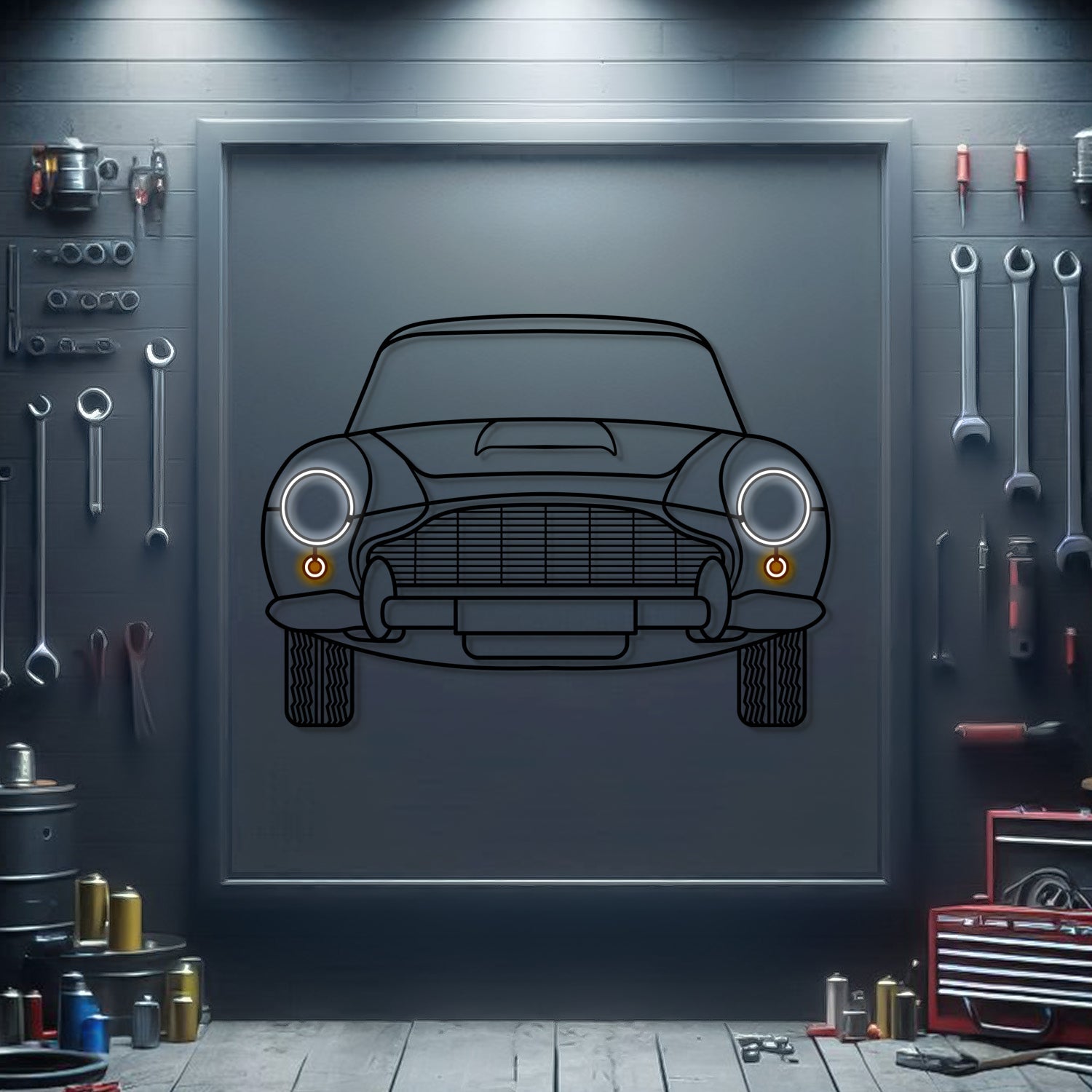 DB5 Front View Metal Neon Car Wall Art - MTN0220 - MTN0220W99-MTN0220W120-MTN0220W140-  DRIVEN - 1
